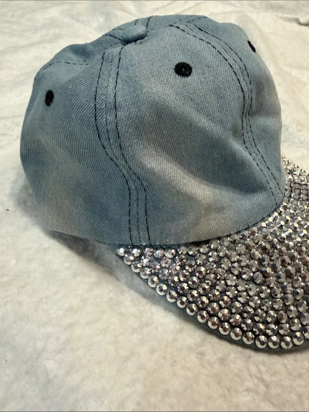 Crystal-Embellished Denim Visor Cap - Women's Accessories